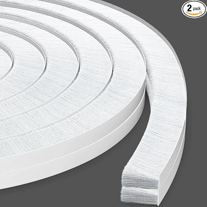 66 Ft Strong Adhesive Brush Weather Stripping for Sliding Windows and Door Frames-Seal Strip for Soundproofing,Waterproof,and Windproof-Durable and Wear Resistant,0.6 Thick