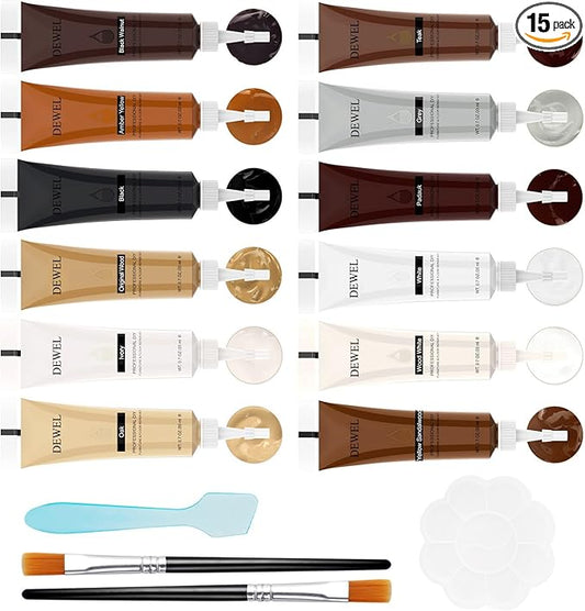 DEWEL Furniture Repair kit, 12 Colors Wood Filler for Scratch Cover, Floor Scratch Remover Stain Marker Set, Touch Up Paint for Wooden Floors Cabinet Tables, Fix Furniture Scratches Cracks Hole
