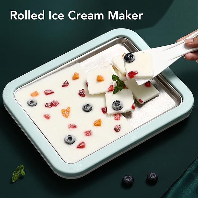 Fdit Ice Cream Maker, Rolled Ice Cream Maker, Stainless Steel Cold Pan Plate Homemade DIY Serve with 2 Spatula for Ice Cream Slushies Yogurt