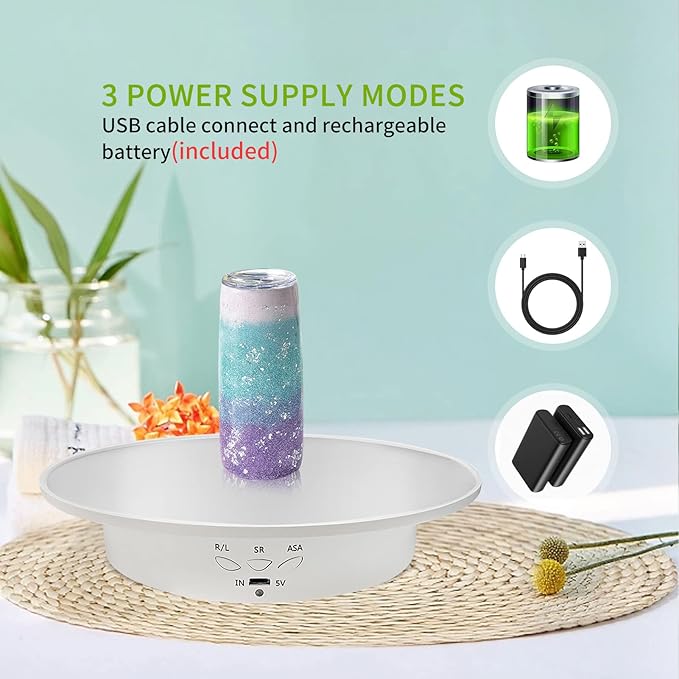 Motorized Rotating Display Stand, Mirror Covered 360 Degree Turntable Display Stand for Photography Products and Shows, Max Load 18Lb/ 7.87 inch Video Show, Battery/USB Power Supply (Remote