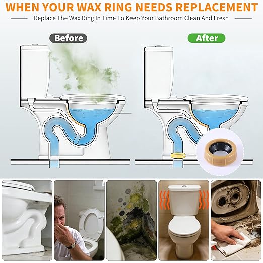 Extra Thick Toilet Wax Ring Replacement Kit, Universal Wax Seal Fits 3" & 4" Drain Pipes, Includes Bolts & Washers, Easy Installation, Compatible with Below-Floor or Level Flanges