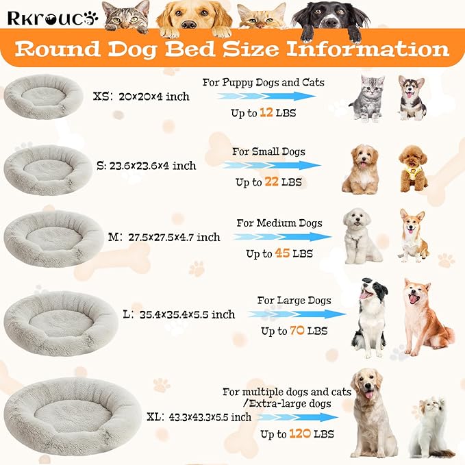 Fluffy Dog Bed Calming Donut Beds for Large Dogs Warming Round Small Medium Pet Nest Cozy Cat Mattress Indoor Washable Puppy Kennel Kittens Sleep Mat (M, 27.5×27.5 inch, Gradient Coffee)
