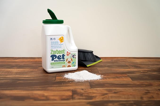 Zorbent Pet Accident Cleanup – Odor Remover for Dog & Cat Messes. Absorbs 1 Gallon. Pet-Safe Cleaner for Urine, Vomit, Poop & Accidents on Hardwood, Tile, Vinyl, Concrete, Short Carpet & Rugs, 5 qt
