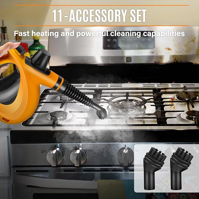 Powerful Handheld Steam Cleaner with 11pcs Attachments for All Surface Cleaning, Chemical Free Steam Cleaner for Home, Steamer for Cleaning Bathrooms, Kitchens, Tile, Grout, Windows, Shower, Couch,Car