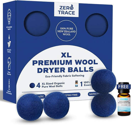 Zero Trace Wool Dryer Balls - Dryer Balls Laundry Reusable - Eliminate Wrinkles Static & Lint – Cruelty Free & Non-Toxic - Laundry Balls for Dryer -Fabric Softener Ball – Wool Balls with Fragrance Oil