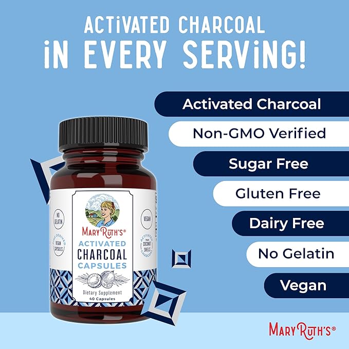 MaryRuth Organics Activated Charcoal Capsules | Substance Adsorption | Derived from Coconut Shells | Vegan Capsules from Pine Trees | Non-GMO | Gluten Free | 40 Count
