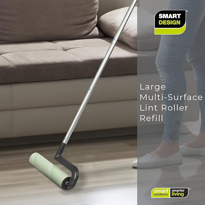 Smart Design Mega Floor Lint Roller Refill - Set of 2 (100 Sheets Total) - Easy-Peel Angled 10 inch Large Adhesive Sticky Sheets - Cleaning, Carpet, Car, Clothes, Dog Cat Fur, and Pet Hair Remover
