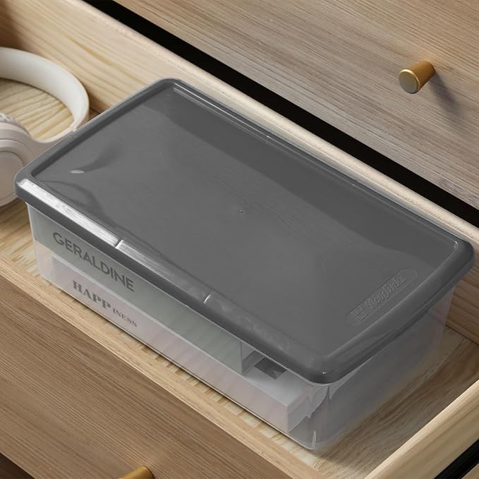 novelinks 6 Quart Clear Plastic Storage Bins with Lids Stackable Box Craft Storage Organizing Container,12 Pack (Gray)