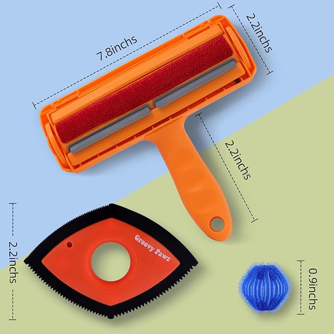 Pet Hair Removal Kit w/Static Brush | Pet Fur Collector | Car Dander Clean-up | Includes 18 Cat and Dog Hair Collecting Washer/Dryer Balls | Dog Brush/Edge Cleaner | Safe and Gentle