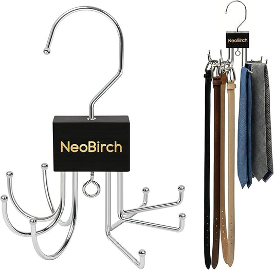 2 Pack Premium Tie and Belt Rack Hanger for Men for Closet Organizers and Storage Space Saving with 360° Rotating Hooks Anti-Slip Clips for Scarves,Hat,Baseball Caps,Tank Tops Bras (U-Shaped Hook)