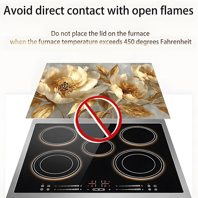 Stove Top Covers for Electric Stove, Stain-Resistant Cooktop Pad, Wipeable Range Cover, Non-Slip Counter Mat, 28.3 x 20.5 Inches, Elegant Gold Floral Decor(Peony flower)