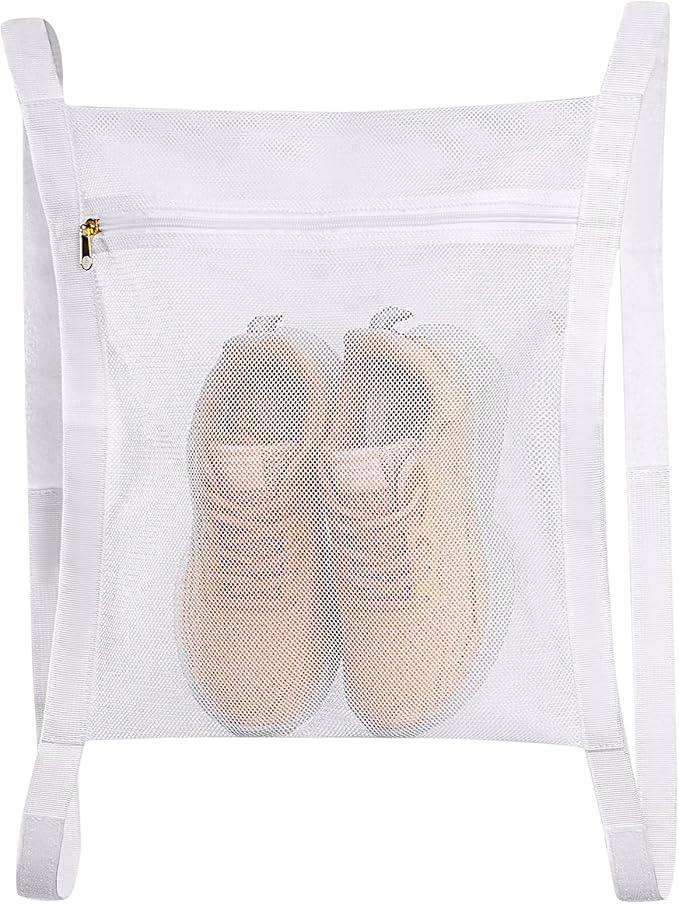 Shoe Dryer Bag, Reusable Sneaker Wash Dry Net, Laundry Shoe Bags Mesh Wash Bags, Sneaker Dryer Bag with Strap And Zipper for Washing Machine, Dryers, 15.75 x 15.75inch (COLOR:White)