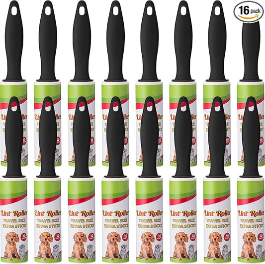 Hushee 16 Pcs Mini Lint Roller for Travel Small Lint Removers Bulk for Pet Hair and Clothes Small Size Removers Portable Sticky Removing Tool for Cleaning Furniture Dog Car Seat