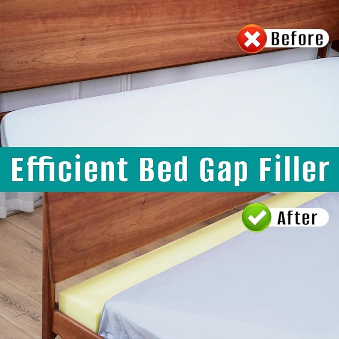 Bed Gap Filler, High Density Foam Mattress Extender for Headboard/Wall Gaps,2-Meter Extra Long Cut-to-Fit Yellow Foam Sponge Strip (78''x6''x7'')
