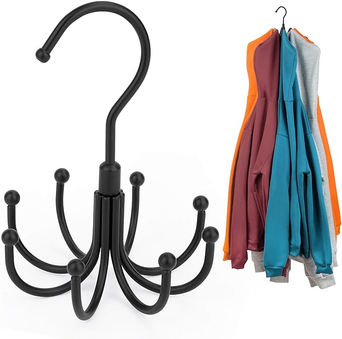 ZEDODIER Hoodie Hangers, 2 Pack Rotatable Hoodie Organzier for Closet, Max 16 Storage Capacity Hoodies Holder, Metal Space Saving Closet Organizers and Storage, Black