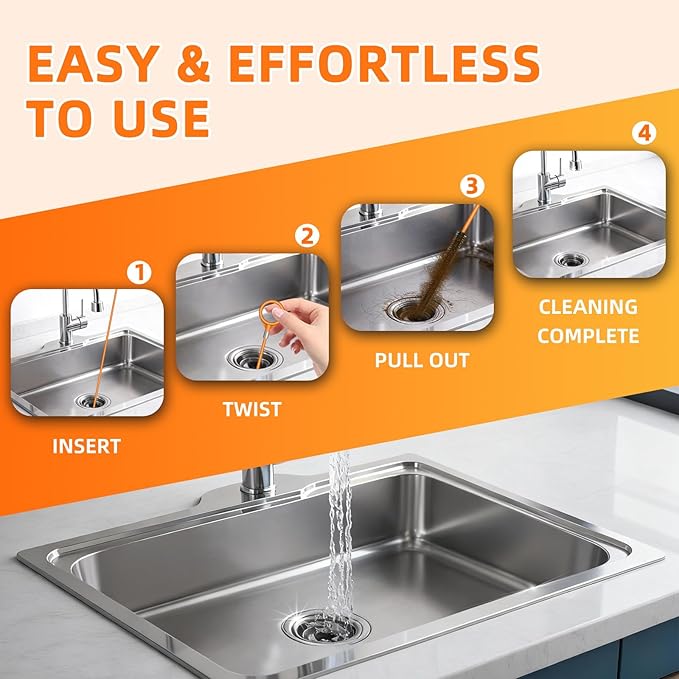 8 Pack Drain Snake Hair Drain Clog Remover, 32" Sink Snake (2pcs), 18/24/28 Inch Shower Drain Cleaner (6pcs), Drain Cleaning Brush for Toilet, Shower, Bathroom Tub, Kitchen Sink, Sewer