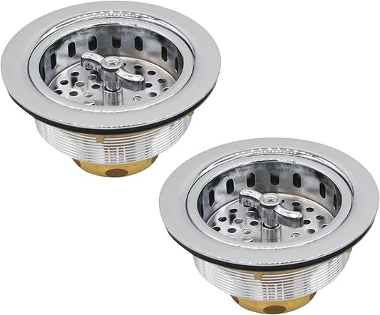 Westbrass Wing Nut Style Large Kitchen Sink Basket Strainer, 2 Pack, Polished Chrome, D2135-26