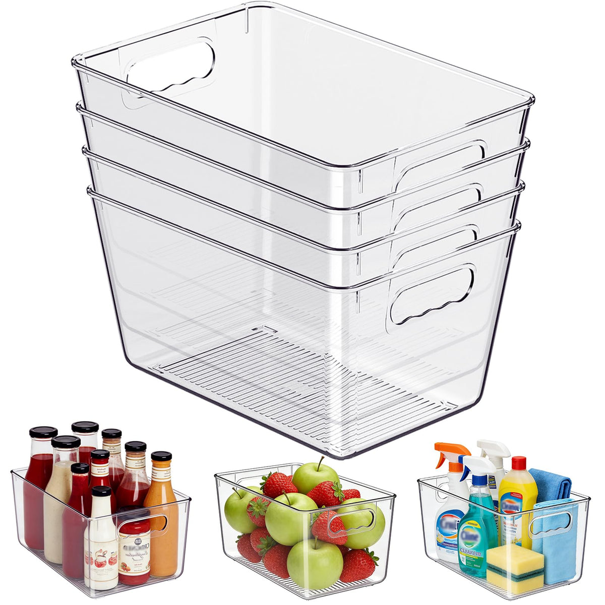 Clear Fridge Organizer Bins with Handles, 4 Pack Lar | All Products - Image 1