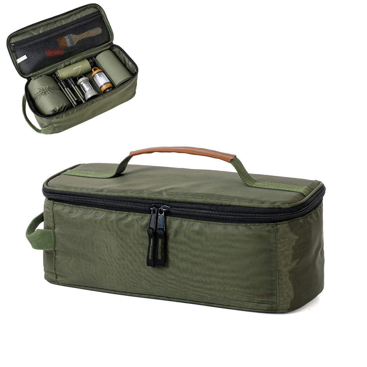 5L Camping Utensil Storage Bag with Mesh Pocket, Green - Image 1