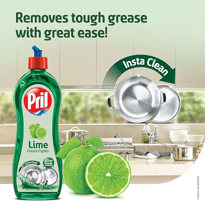 Pril Lime Liquid Dishwash Gel - 750ml | Dish Cleaning Liquid Gel with German Technology - Active Power Molecules Leaves No Residue, Grease Cleaner For All Types of Utensils