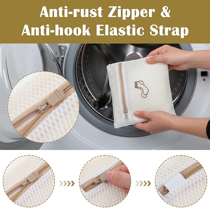 4 Pcs 7.87×7.09 Inch Small Mesh Laundry Bags for Socks, Durable Polyester Lingerie Delicates Bag for Washing Machine, Useful for Masks, Underwear (4 Sock Laundry Bag)
