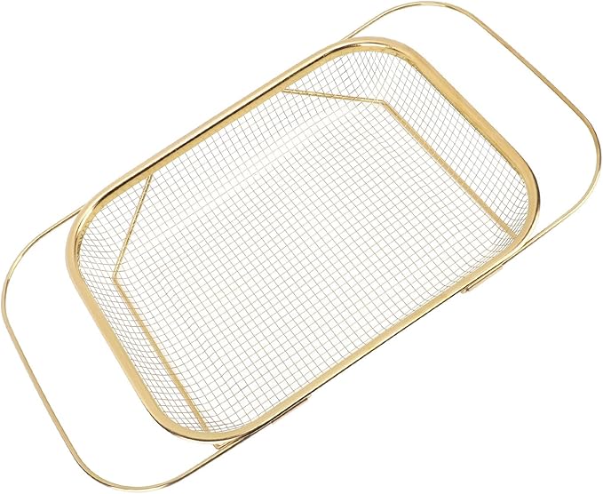 JTLB Over The Sink Colander Strainer Basket Stainless Steel for Kitchen Sink with Handles Fine Mesh Expandable Kitchen Essentials Rectangle (Gold)