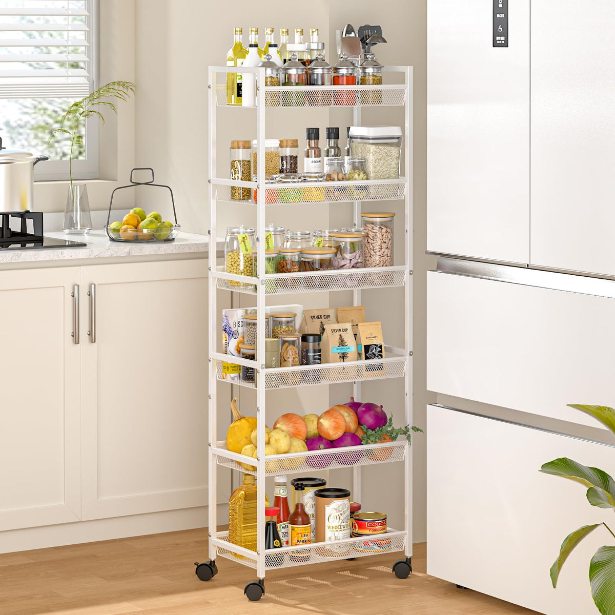 6 Tier Slim Rolling Storage Cart, Narrow Mobile Shelving Unit - Image 1
