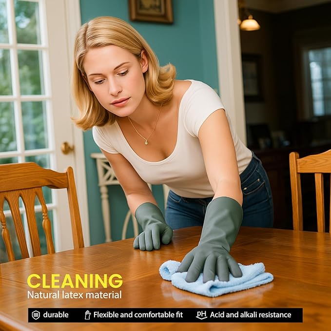 4 Pairs Rubber Kitchen Dishwashing Gloves – Reusable Household Cleaning Gloves for Washing Dishes and Cleaning Tasks, Non-Slip (Large)