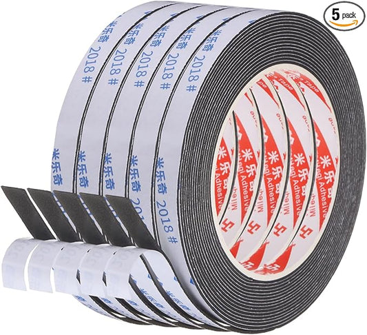 PATIKIL 5Roll Sponge Rubber Foam Tape, 3/8" W x 5/64" t x 16.4ft l Self-Adhesive Foam Insulation Tape Weather Stripping for Window Door Soundproofing Weatherstrip AC Seal Strip, Black