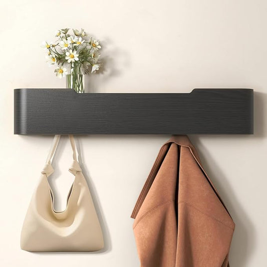 Coat Rack Wall Mount Entryway Organizer Modern Key Holder Wall Mount with Wooden Shelf Entryway Hooks for Bedroom Kitchen Hallway Bathroom for Hanging Coats Hats Dog Leashes Bags Towels