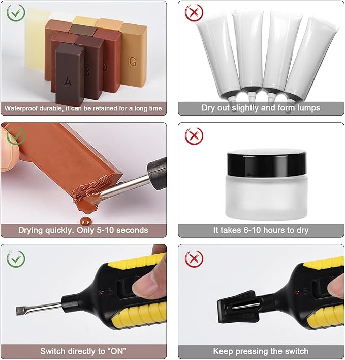 Wood Floor Repair Kit with 11 Colors Repair Wax Blocks, Upgrade Switch Wood Laminate Vinyl Furniture Repair Kit Floor Scratch Repair for Floor, Cabinet, Stairs