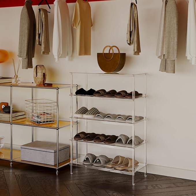 Aquiver 5-Tier Acrylic Shoe Rack - Clear Shoe Rack Organizer - Modern Shoe Storage Shelf, Holds 15-18 Pairs of Shoes for Entryway, Closet - 25.6'' L x 11.8'' W x 36.4'' H, Easy Assembly & Clean