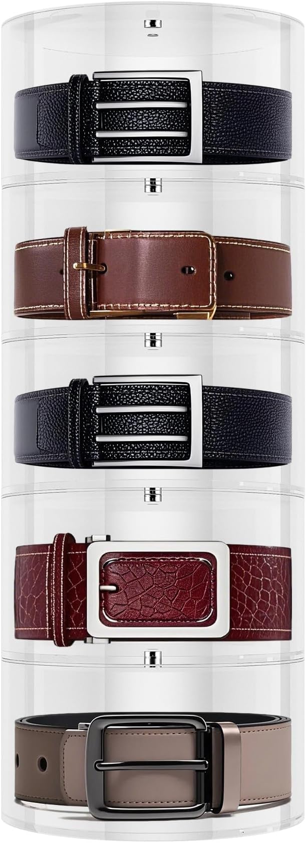Belt Organizer, Acrylic Belt Organizer for Closet, 5 Layers Belt Box for Drawer, Stackable Belt Holder for Men, Belt Display Case for Ties, Watches, Jewelry, Gift for Husband, Family, Friends