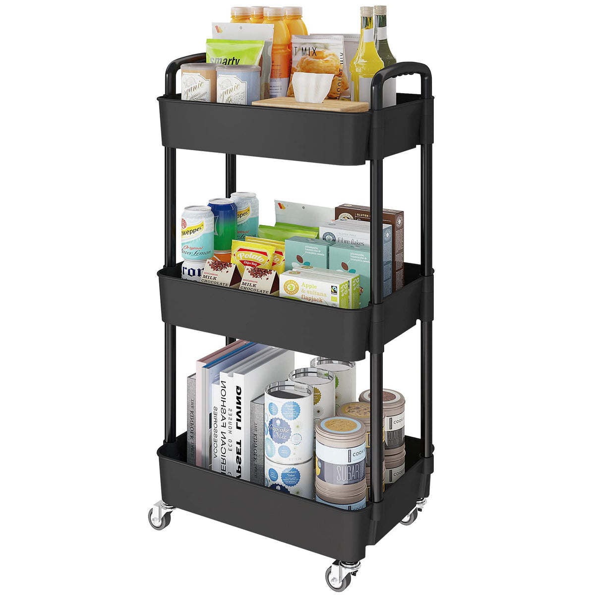 3 Tier Rolling Cart with Wheels, Utility Storage Carts,Black - Image 1