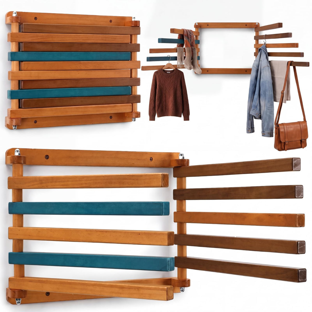 Novabright 1 Pcs Wood Foldable Wall Mounted Drying Rack, Colorful - Image 1