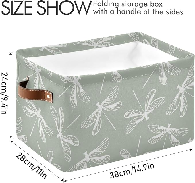 susiyo Large Foldable Storage Bin Dragonflies Fabric Storage Baskets Collapsible Decorative Baskets Organizing Basket Bin with PU Handles for Shelves Home Closet Bedroom Living Room-1Pack