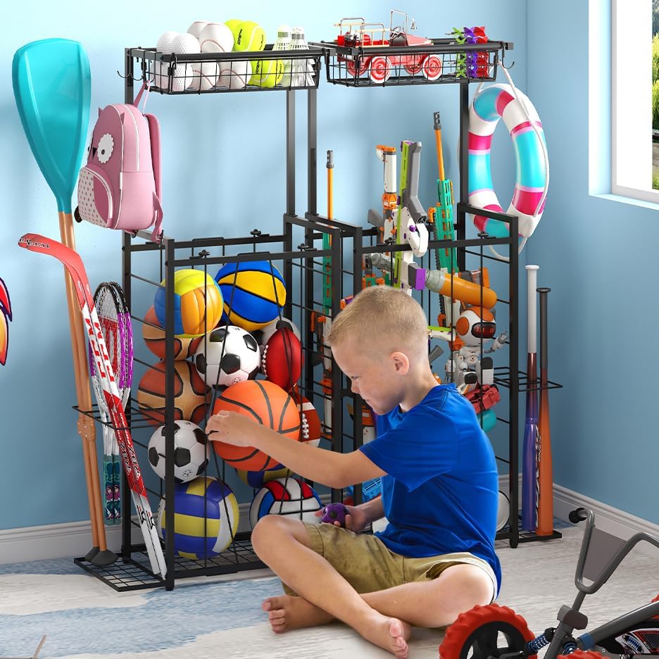 Sports Equipment Organizer, Small Garage Ball Storage Rack - Image 3