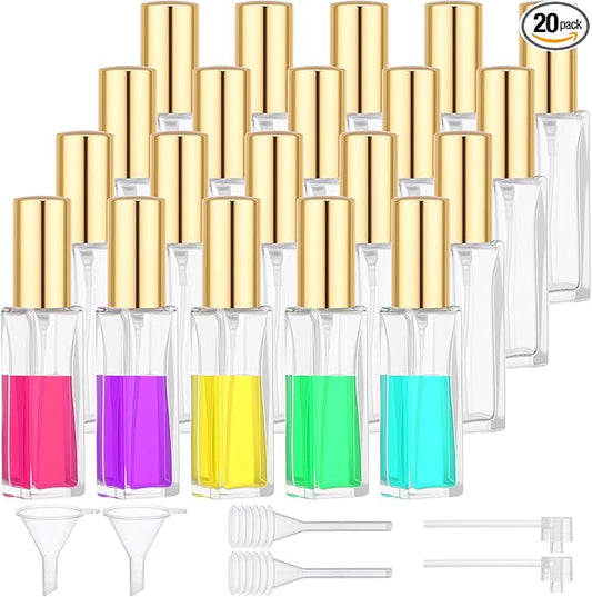Segbeauty 20pcs 0.34oz Travel Perfume Atomizer Refillable, Mini Glass Perfume Spray Bottle, 10ml Bulk Travel Cologne Sprayer with Dispensing Tool, Fine Mist Glass Spray Bottles Fragrance Atomizer