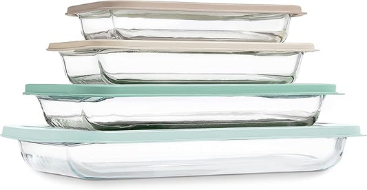 COOK WITH COLOR 8-Piece Deep Glass Baking Dish Set with Plastic Lids – Casserole and Food Storage Containers for Lasagna, Leftovers – Freezer-to-Oven, Microwave & Dishwasher Safe, Mint