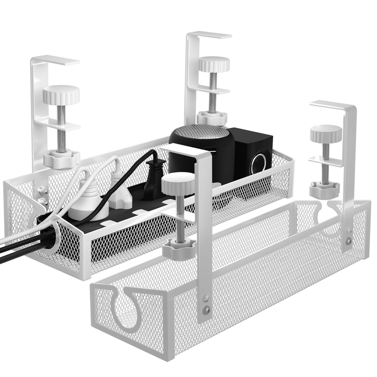 Under Desk Cable Management Tray White, No Drill Desk - Image 1