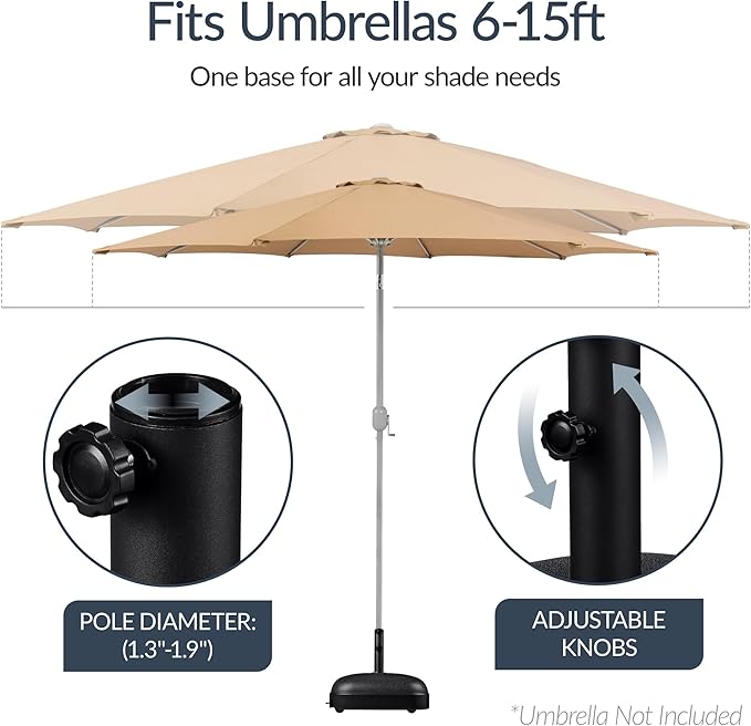 Best Choice Products 123lb Capacity Fillable Mobile Umbrella Base, Heavy Duty Market Stand for Patio, Deck, Poolside, Easy to move w/ 4 wheels - Dome Square Black