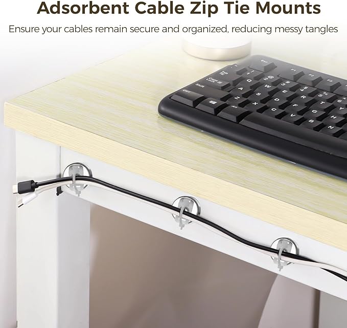 Magnetic Cable Zip Tie Mounts Kit, 50 Pcs Holders with 200 Pcs Cable Ties, Heavy-Duty Magnetic Wire Management for Desk, Office, Home, Automotive, Marine, Multipurpose Cable Clips Organizers, Silver