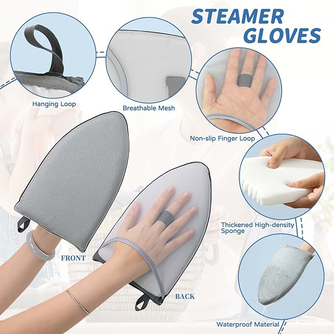 Over The Door Press Pad, Vertical Mounted Clothes Steamer Shield with Protective Glove, Heatproof Mat for Handheld Garment Care Tools, Gray and White