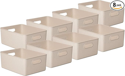 Superio Eco-Friendly Decorative Plastic Basket Open Home Storage Bins Organizer Baskets, Large (8 Pack) Container Boxes for Organizing Closet Storage Bins for Shelves Drawer Shelf 15 Liter