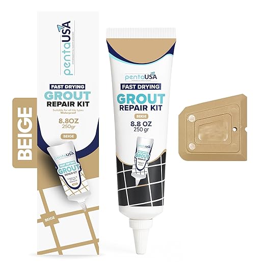 Tile Grout Repair Kit - Premixed and Ready to Use for Kitchen Tiles, Shower & Bathroom Grout, Waterproof Formula - Warm Beige (250g - 8,8oz - 0.55 lb)