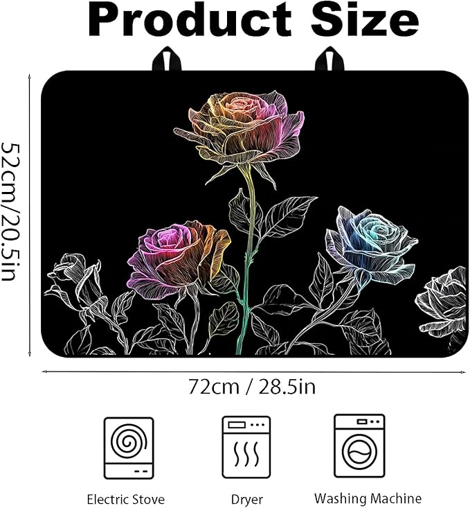 Glass Stove Top Covers for Electric Stove, Heat Resistant Counter Protector Mat, Non Slip Waterproof Surface Cover for Kitchen Counter and Cooktop (Neon Rose Trio, 28"L x 20"W)
