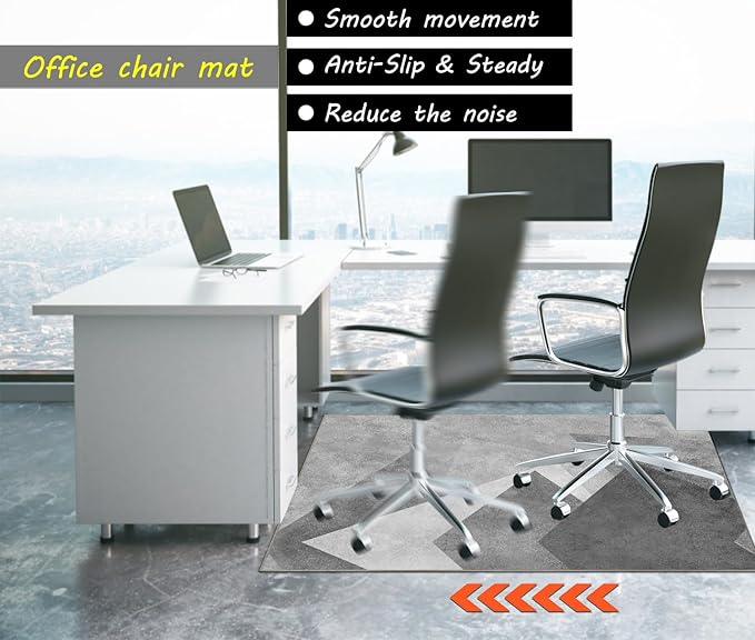 Office Chair Mat for Hardwood Floor,48"*36" Under Desk Mat, Computer Chair Rug,Anti-Slip Floor Protector for Low-Pile Carpet Home Office Grey White