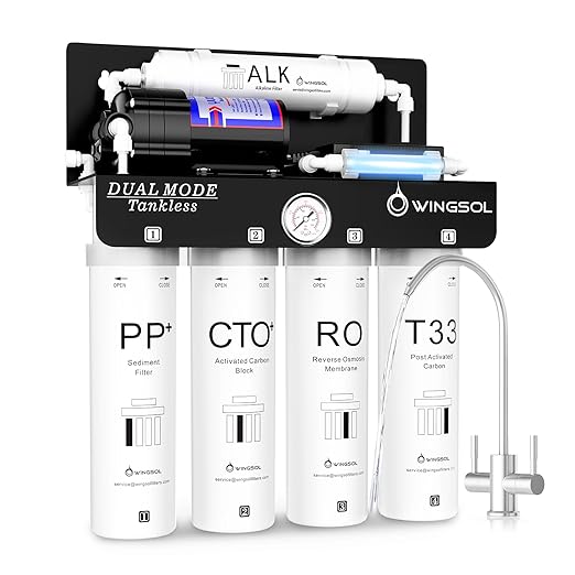 WINGSOL WINGSOL Dual Outlet Reverse Osmosis Water Filter, Mineral Alkaline UV 0 TDS Tankless RO System, Remineralize pH+ 12-Layer Filtration Under Sink, NSF/ANSI 42&53&58 Certified, Plug-in Required