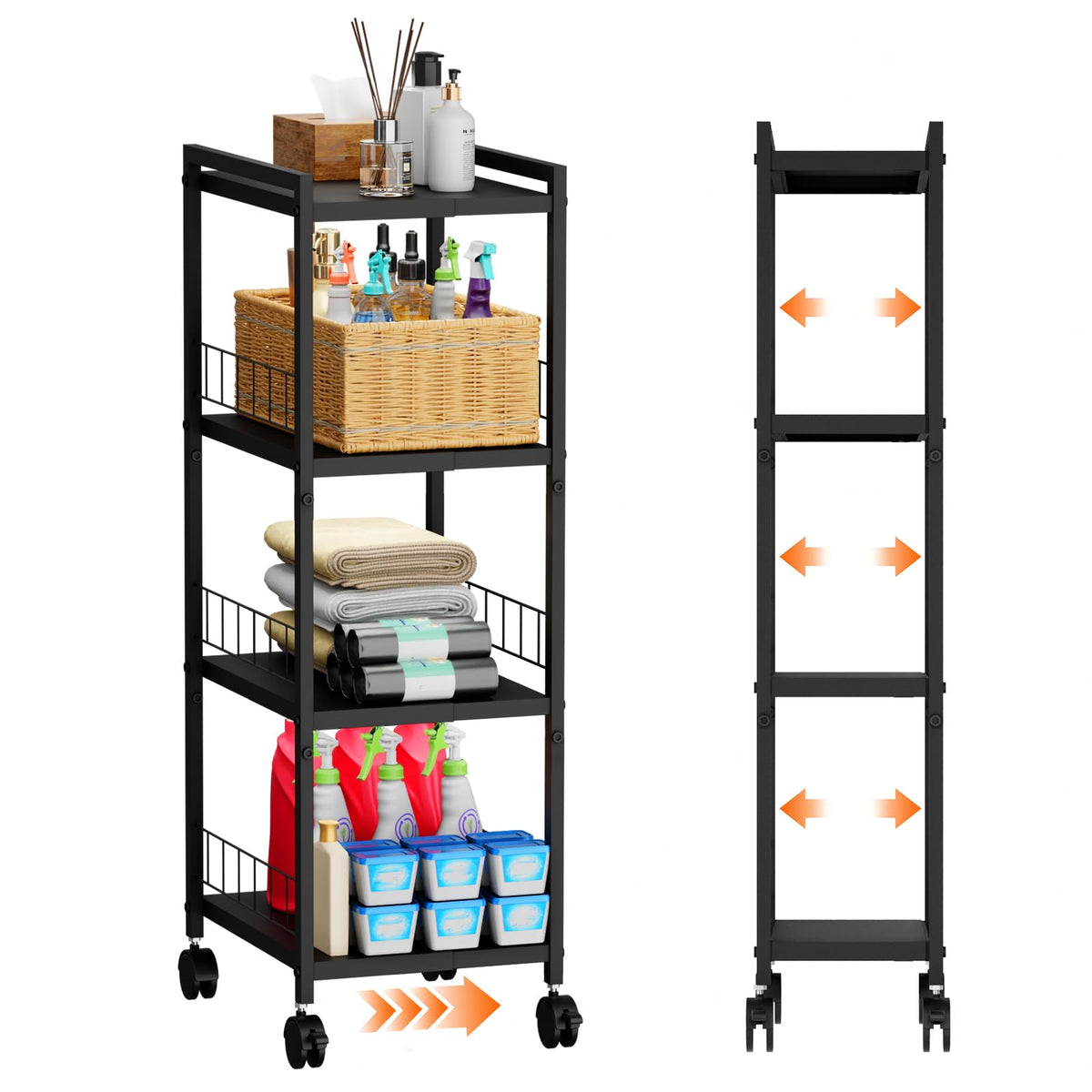 Expandable Slim Storage Cart with Wheels, 4 Tier Narrow Metal - Image 1
