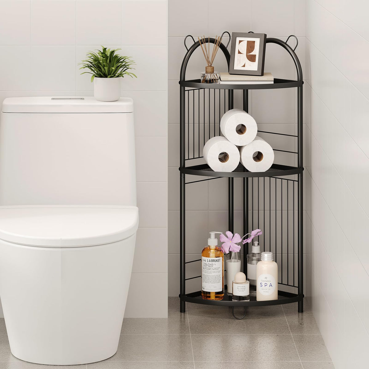 Corner Bathroom Shelf Metal Short Corner Stand Shelf Black - Image 1